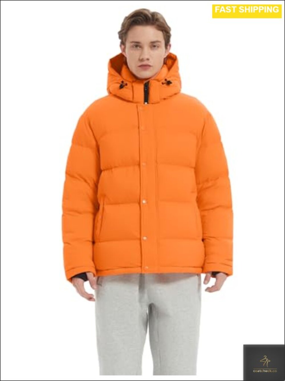 Men's Duck Down Puffer Jacket Detachable Hood Zip Pockets